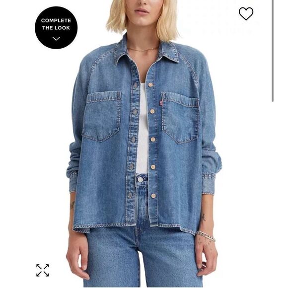 Vintage VTG denim/jean Levi’s button up shirt blouse top - Picture 1 of 7